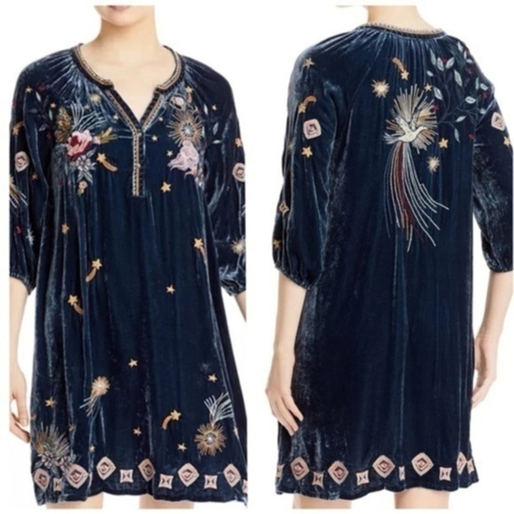 Johnny Was embroidered Selah Celestial Velvet Puff Sleeve Raglan Dress NWT RARE - Picture 4 of 16